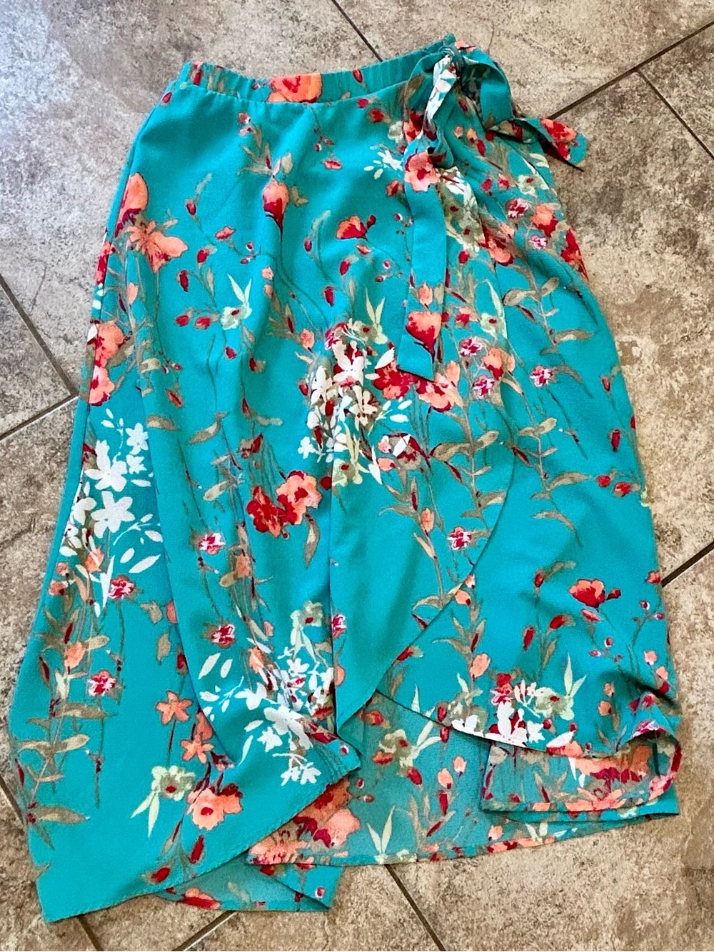 Teal Floral Wrap Skirt